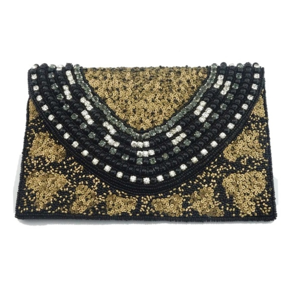 Hand Beaded Black and Gold Envelope Clutch - Picture 2 of 2